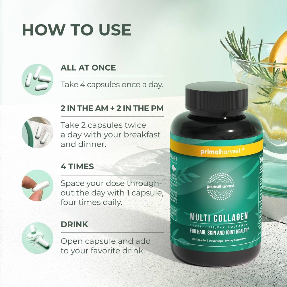 Primal Harvest multi-type collagen I, II, III, V, X supports skin and joints