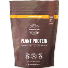 Primal Harvest vegan chocolate protein powder tub for daily shakes.