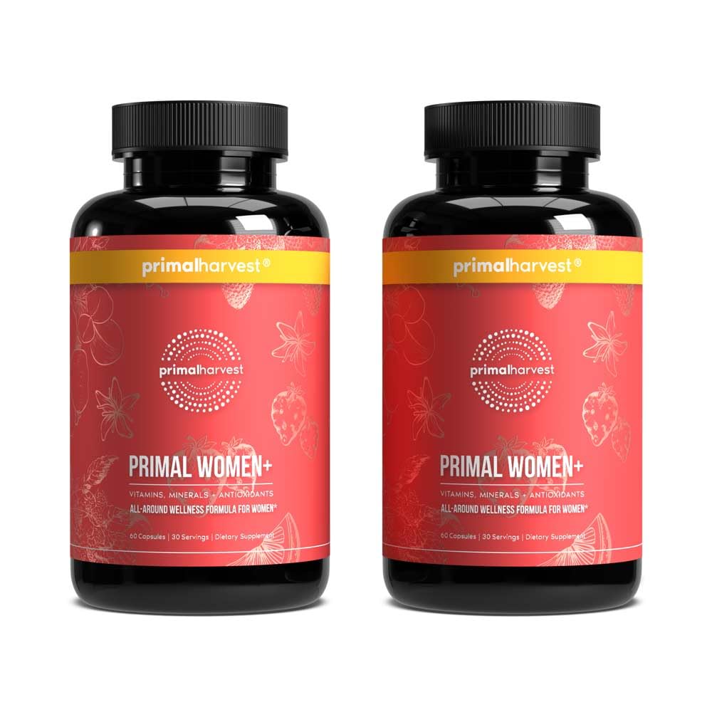 Primal Harvest Women's Multivitamin bottle front supports daily energy and wellness.