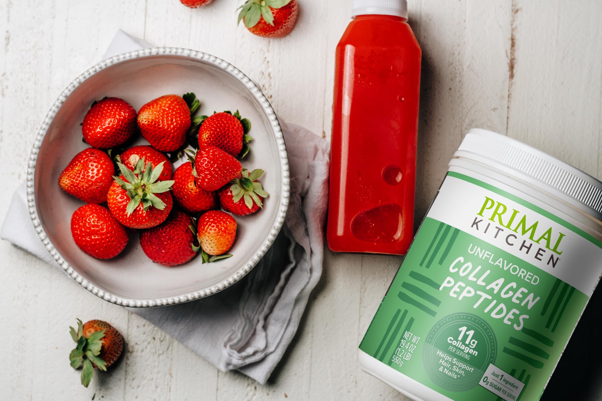 Primal Kitchen collagen peptides over oatmeal shows easy daily addition
