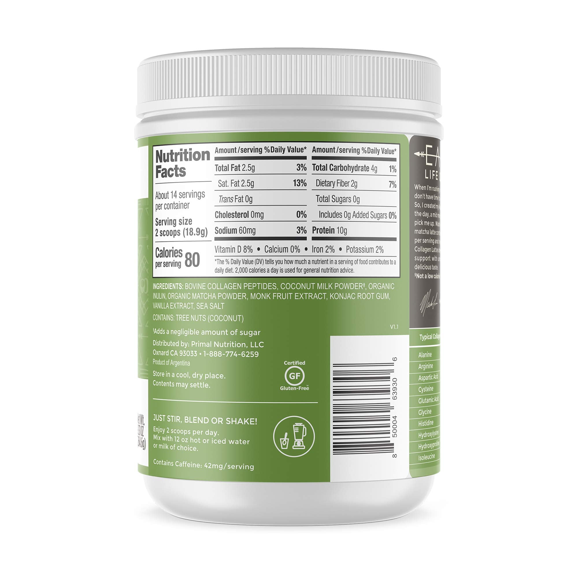 Primal Kitchen Matcha Keto Latte sachet being stirred for a quick morning routine