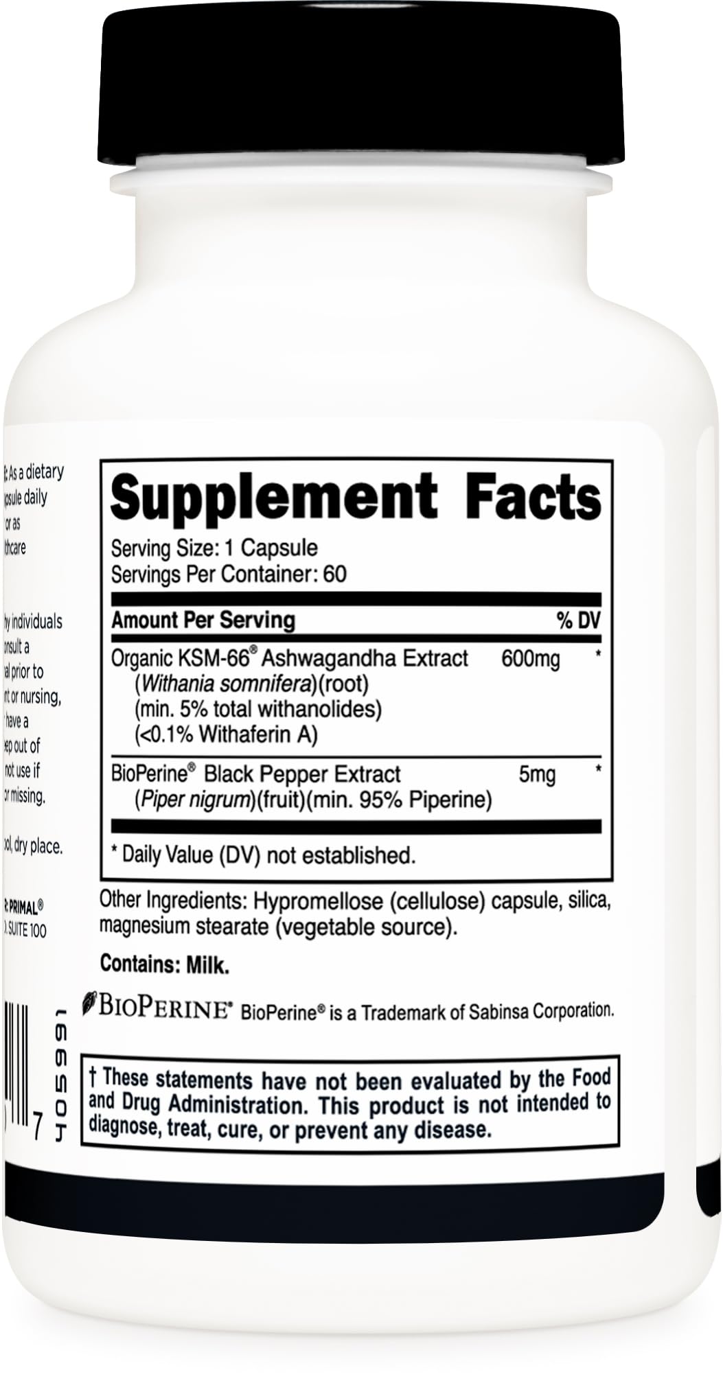 Primal KSM-66 Ashwagandha gluten-free non-GMO label for peace of mind.