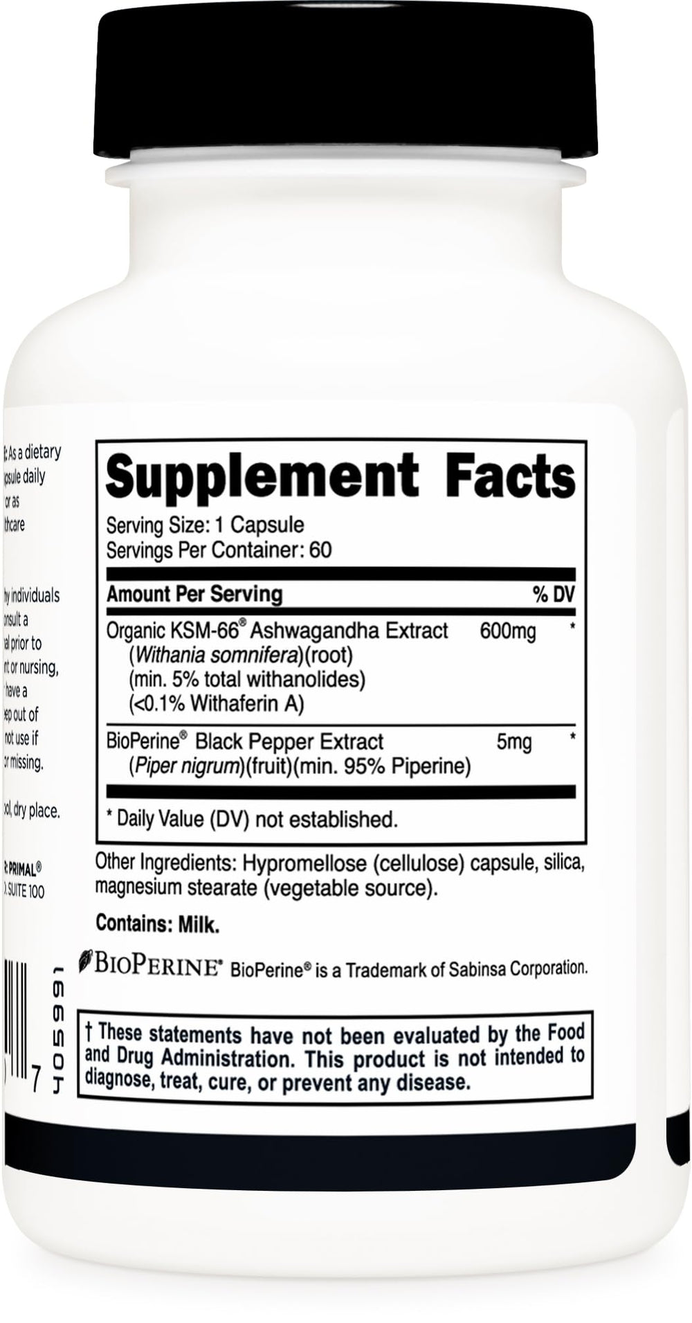 Primal KSM-66 Ashwagandha gluten-free non-GMO label for peace of mind.