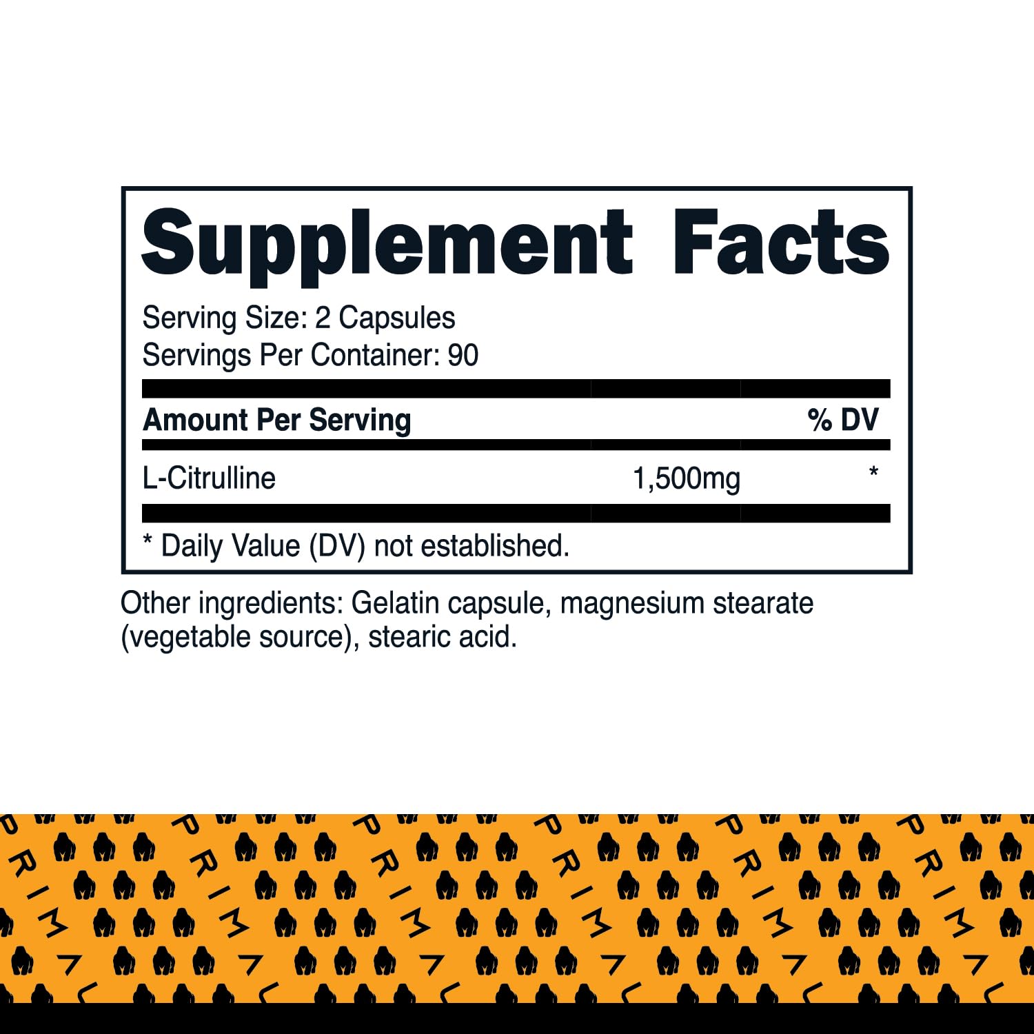 Close-up of Primal L-Citrulline capsules showing quality and GMP compliance.