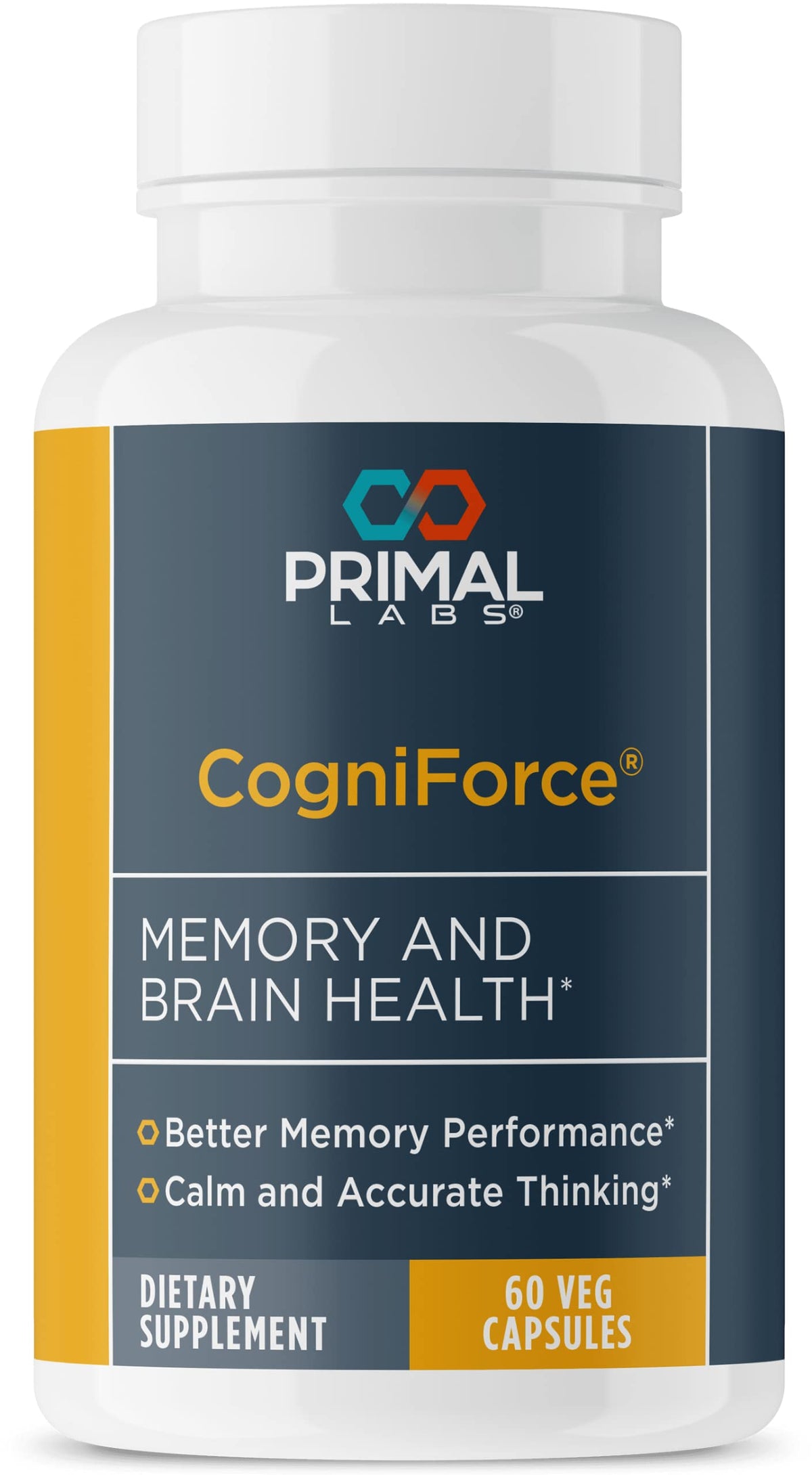 Primal Labs CogniForce bottle front view highlighting memory support.