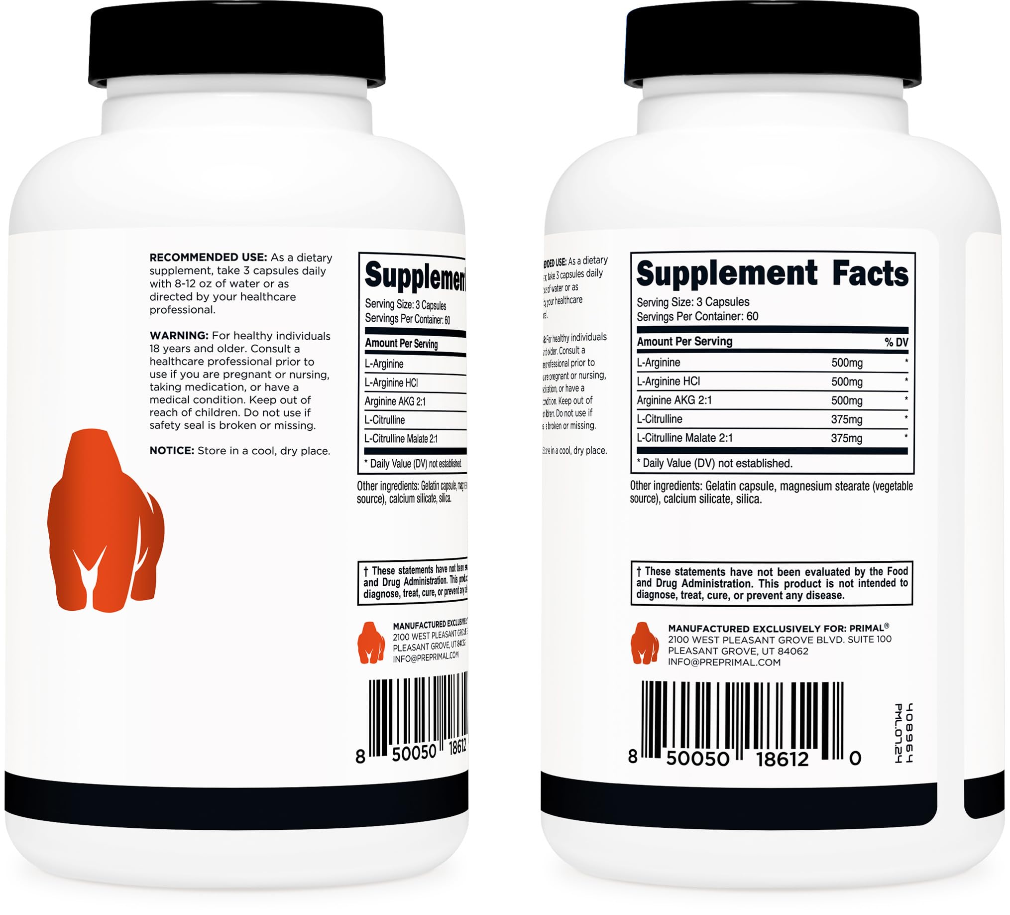 Primal Nitric Oxide Booster bottle opened showing capsules ready for use.