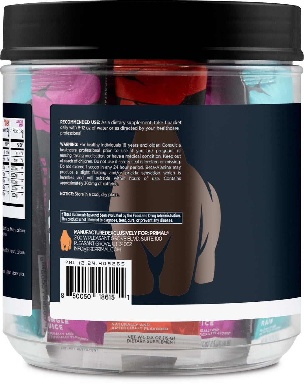 Primal PRE Jungle Juice stickpack offers grapefruit flavor for sustained performance