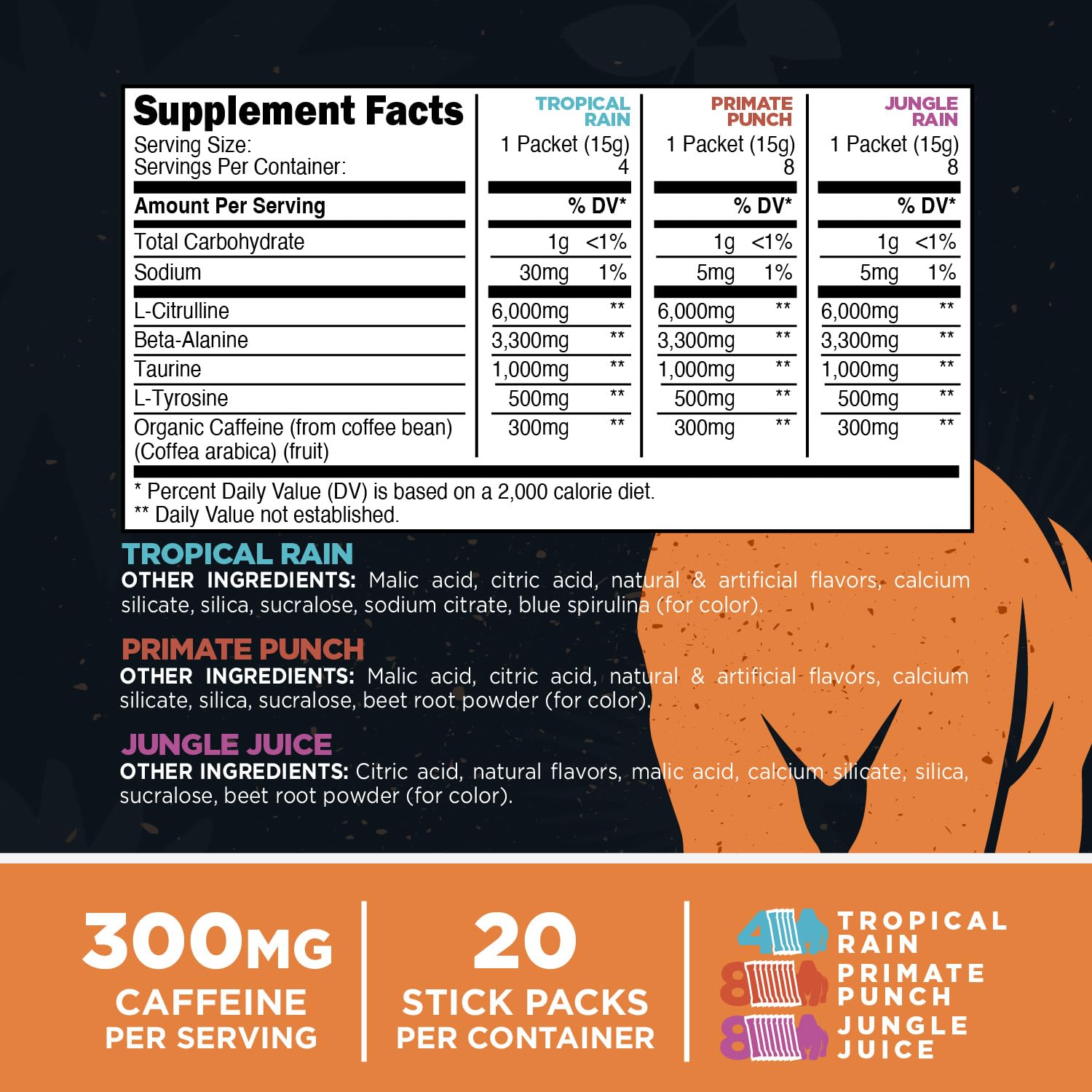 Primal PRE Primate Punch stickpack with tropical flavor boosts focus during training