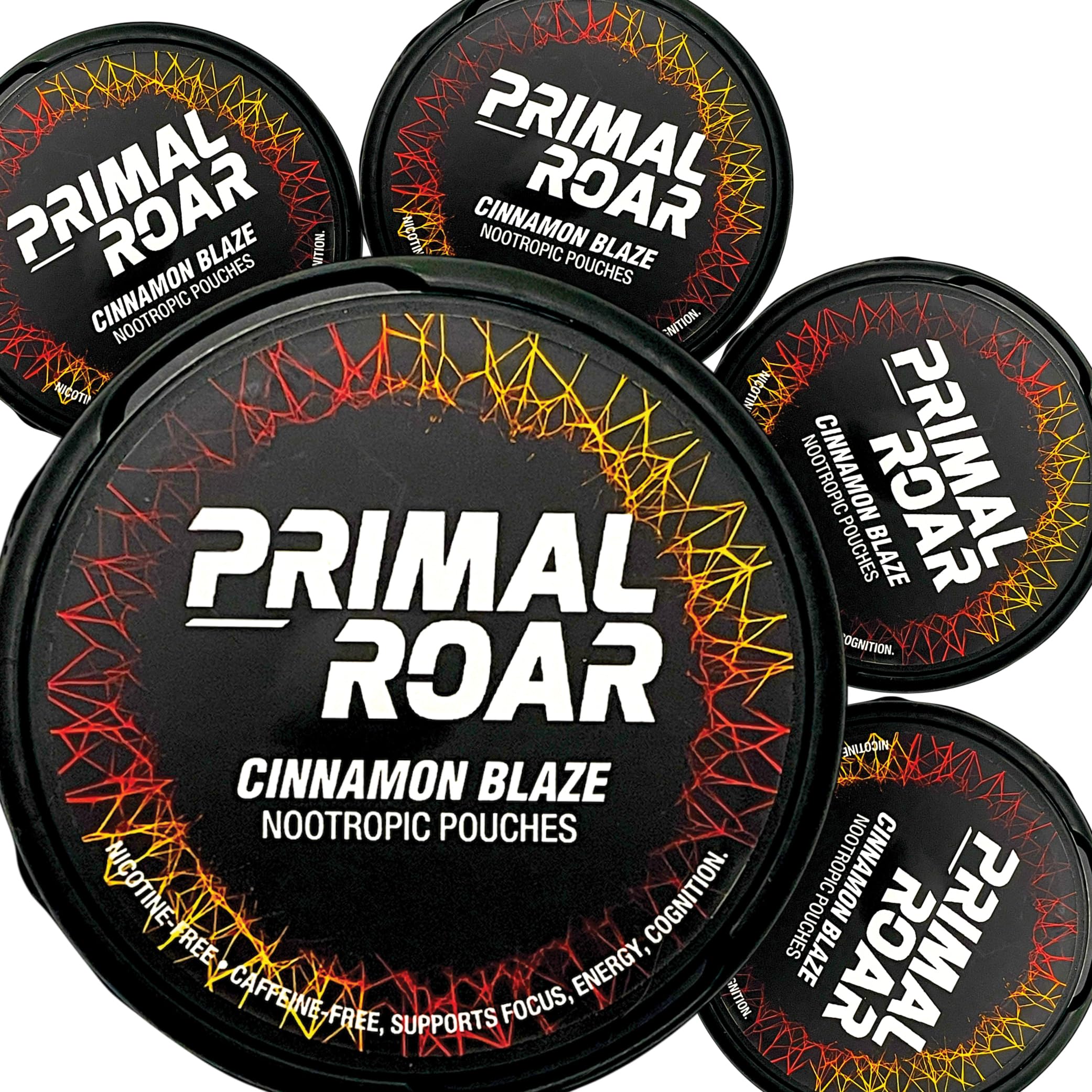 Primal Prelude Roar Cinnamon Blaze can front for steady focus without caffeine.