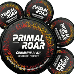 Primal Prelude Roar Cinnamon Blaze can front for steady focus without caffeine.