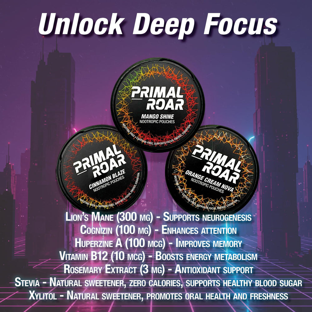 Primal Prelude Roar pouches in hand demonstrating discreet, mess-free use.
