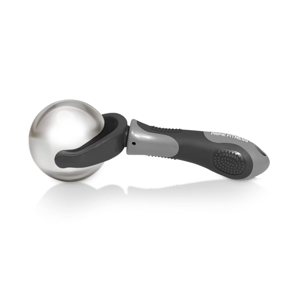Prime Fitness Black ice roller offers cooling relief in a compact design.