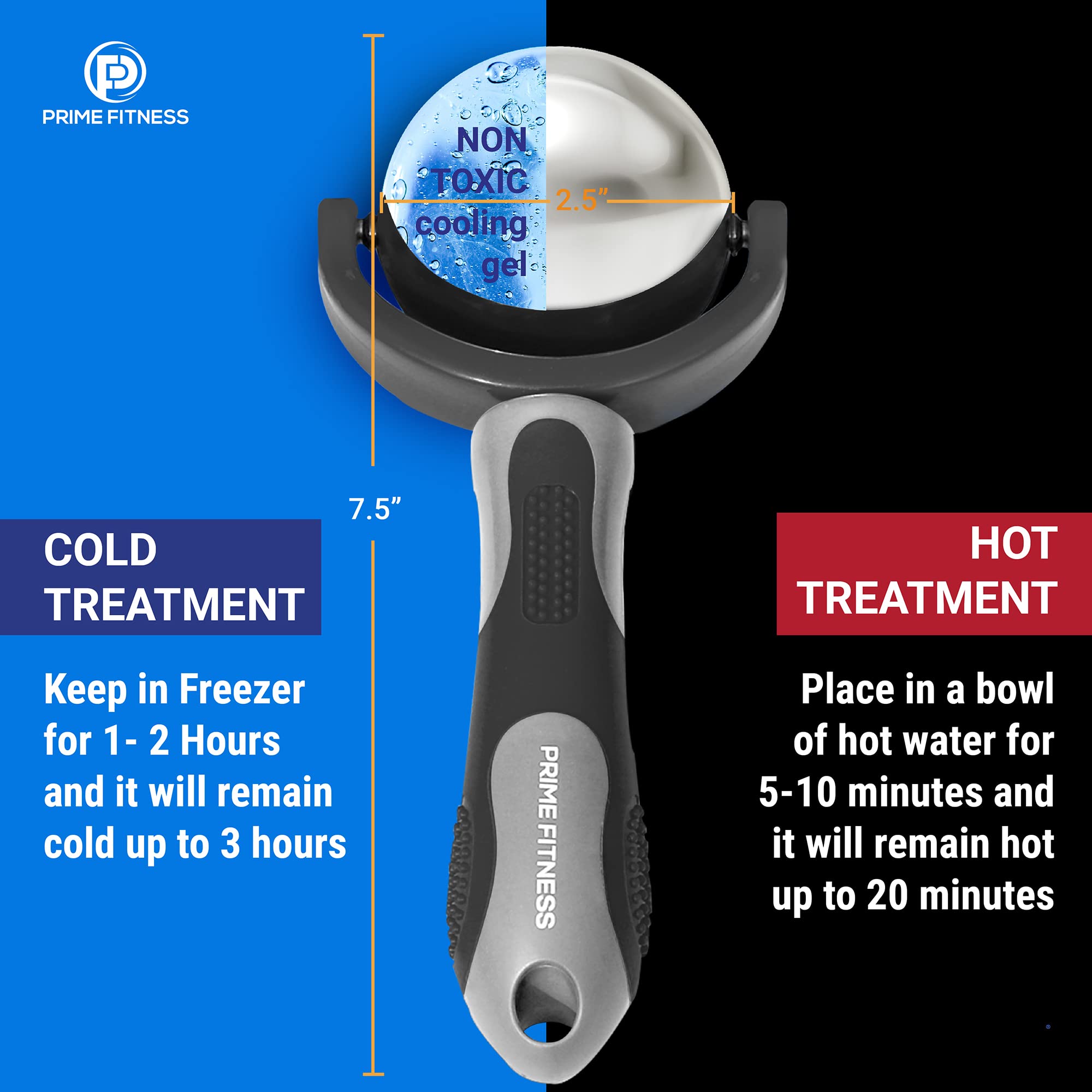 Prime Fitness Cryo Stick demonstrates hot/cold therapy versatility for sore areas.