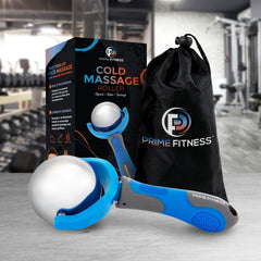 Prime Fitness ice roller in freezer demonstrates prolonged cooling for sore muscles.