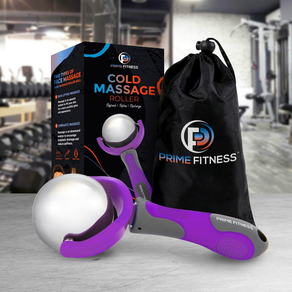 PRIME Fitness ice roller ball with handle for easy cool therapy.