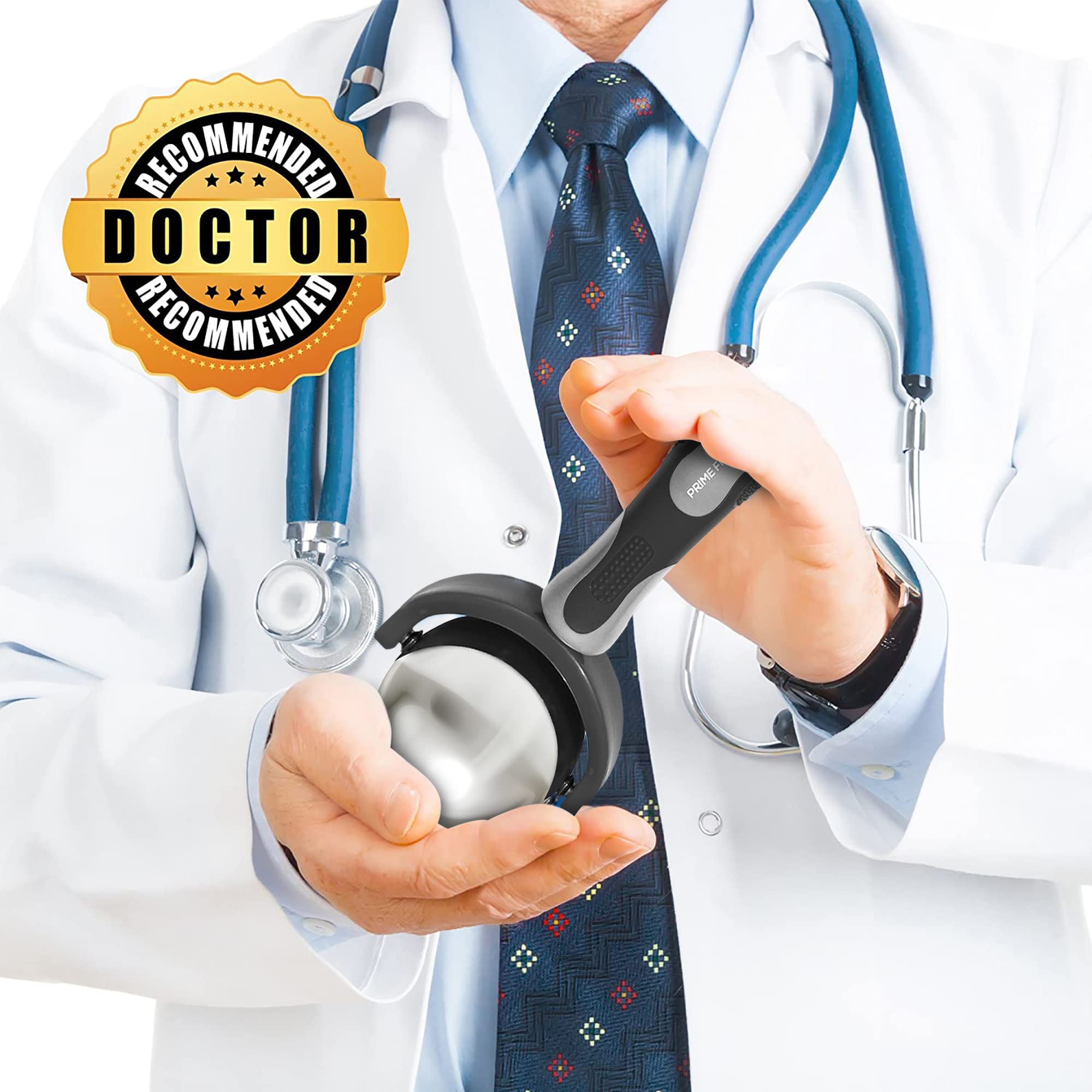 Prime Fitness Stainless steel massage roller supports durable, smooth rolling.