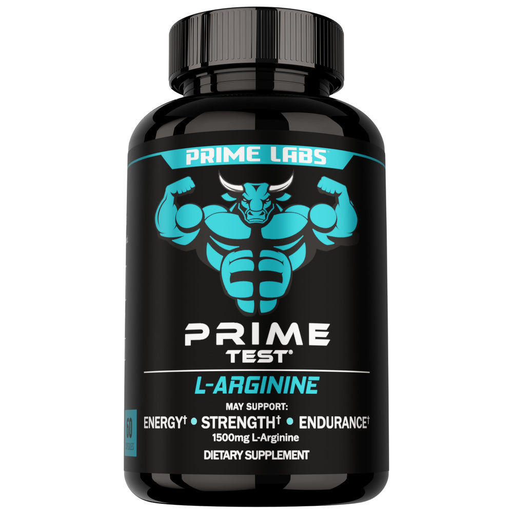 Prime Labs L Arginine 1500mg bottle for easy daily blood flow support.