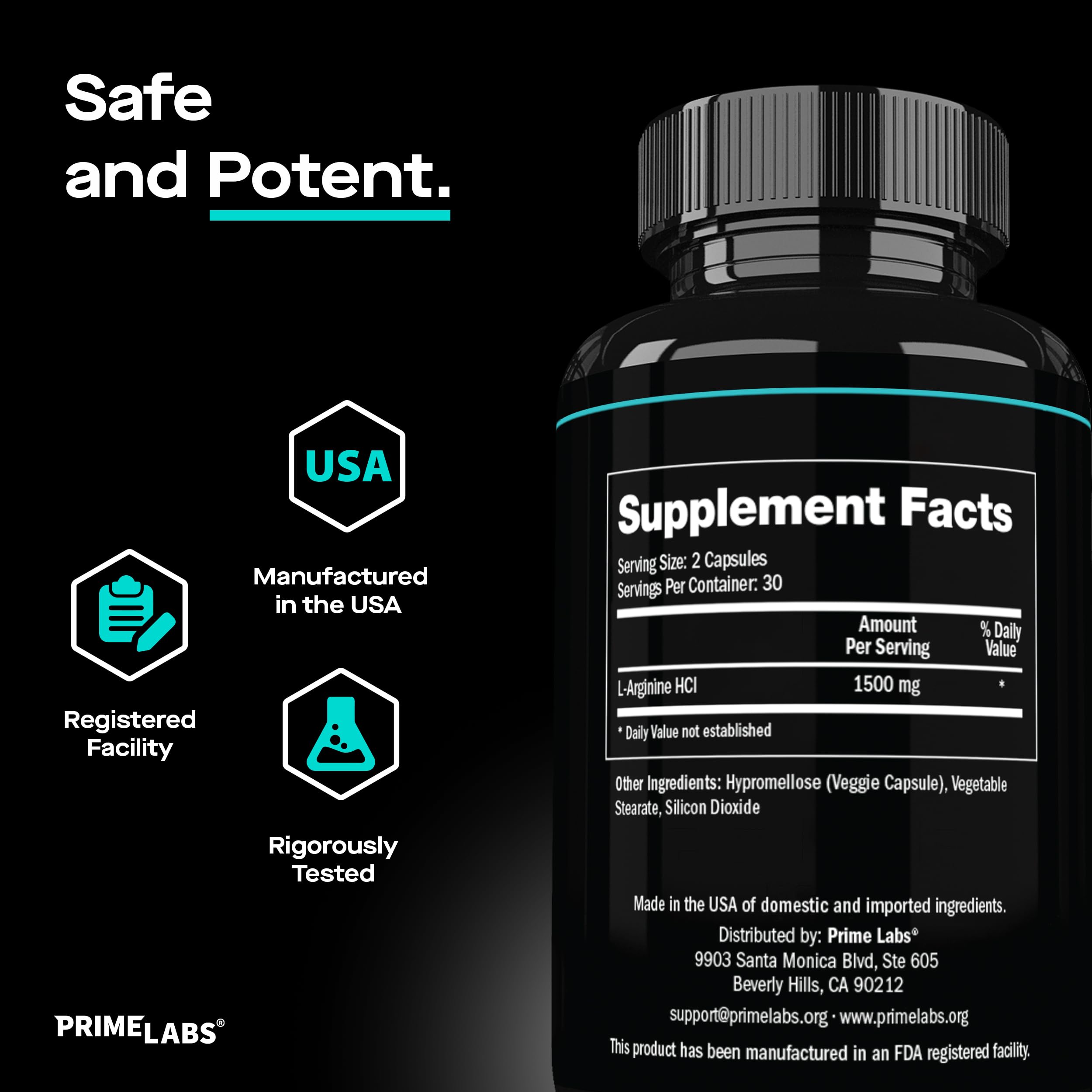 Prime Labs L Arginine 1500mg bottle suggesting daily routine for endurance.