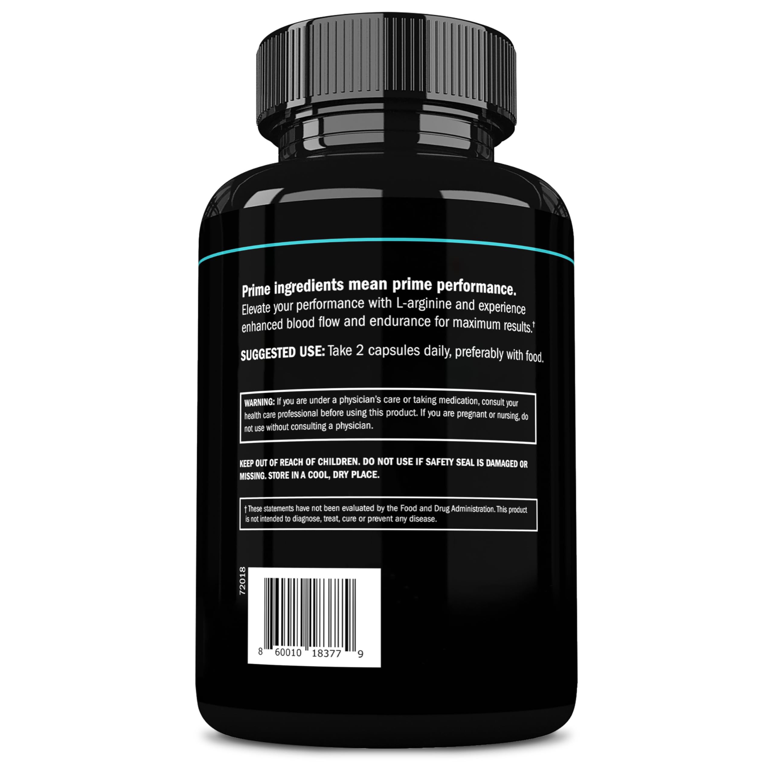 Prime Labs L Arginine 1500mg bottle on a gym bench ready for use.