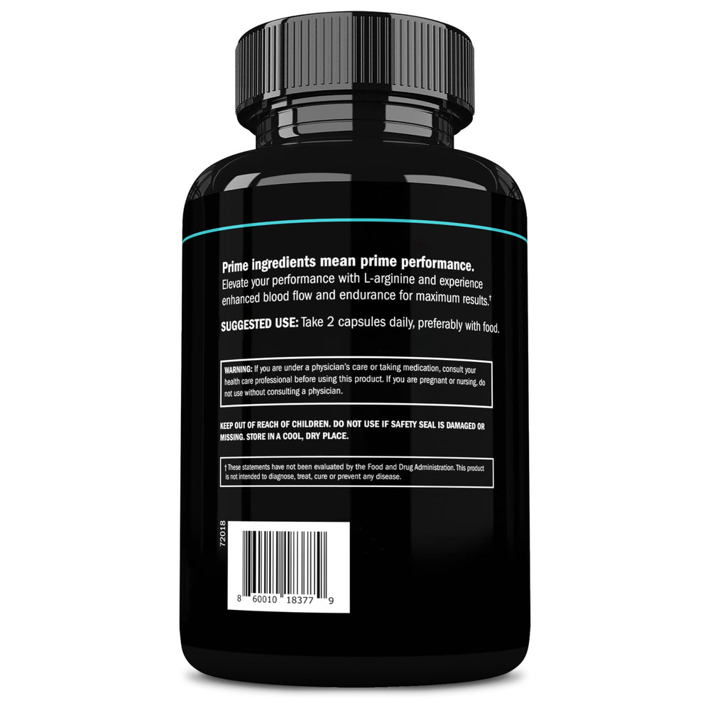 Prime Labs L Arginine 1500mg bottle on a gym bench ready for use.