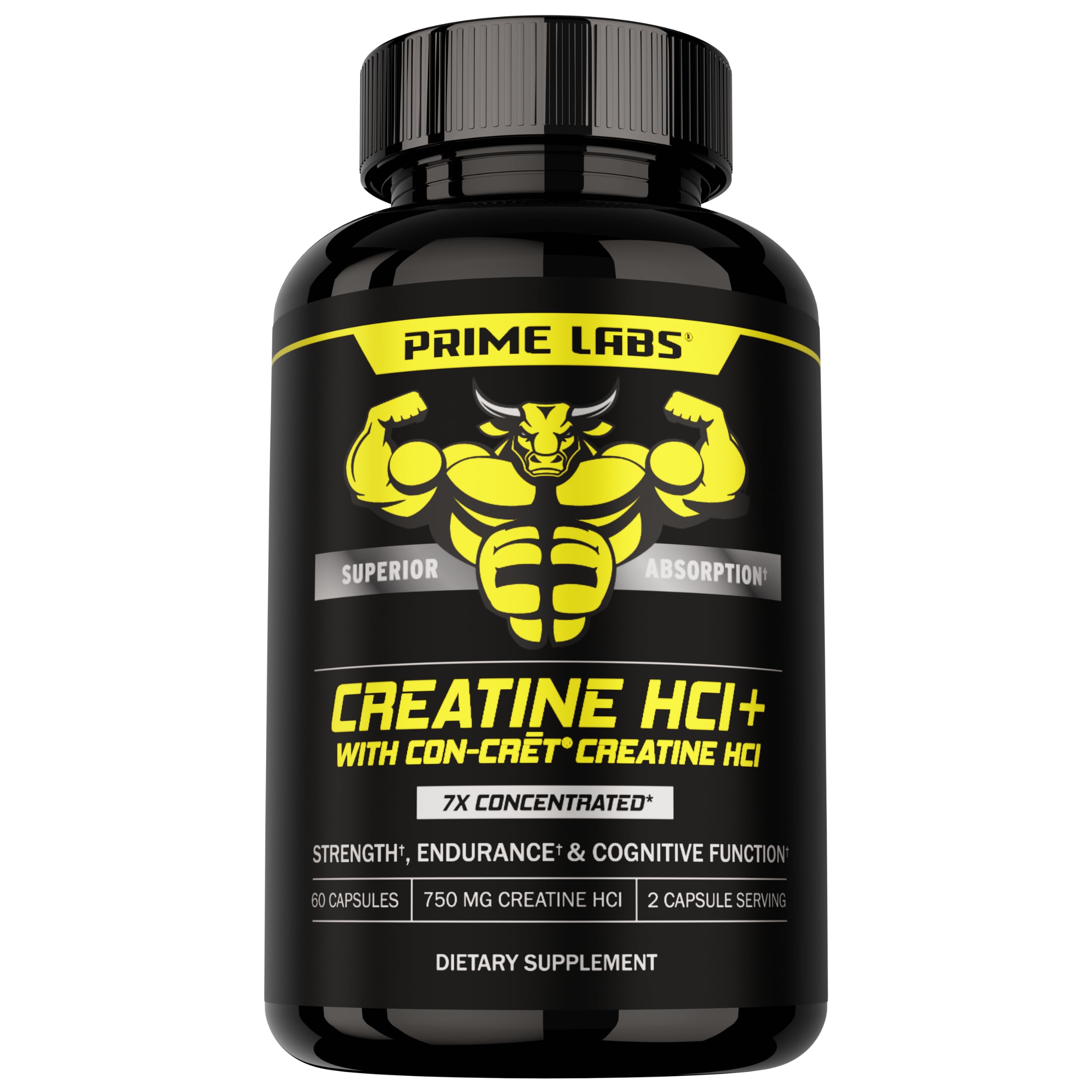 Prime Labs Creatine HCl capsules bottle supports intense workouts with steady energy