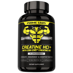 Prime Labs Creatine HCl capsules bottle supports intense workouts with steady energy