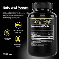 Prime Labs Creatine HCl packaging highlights GMP quality and purity