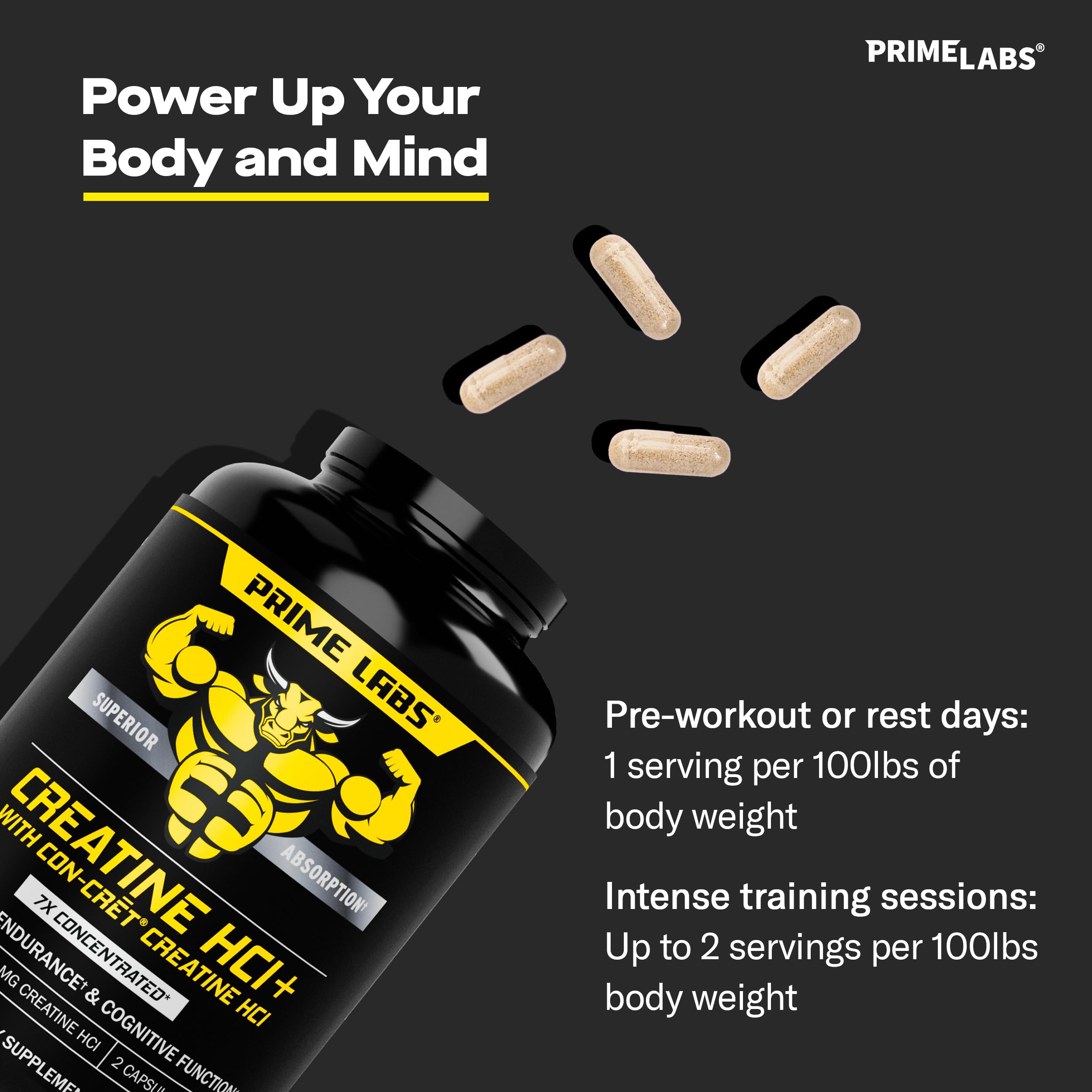 Prime Labs Creatine HCl capsules with L-Theanine for focused energy