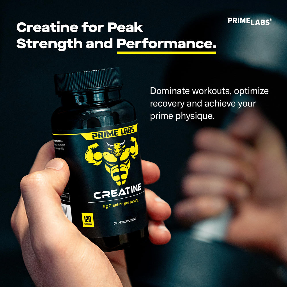 Prime Labs creatine monohydrate capsules pour into glass after workouts