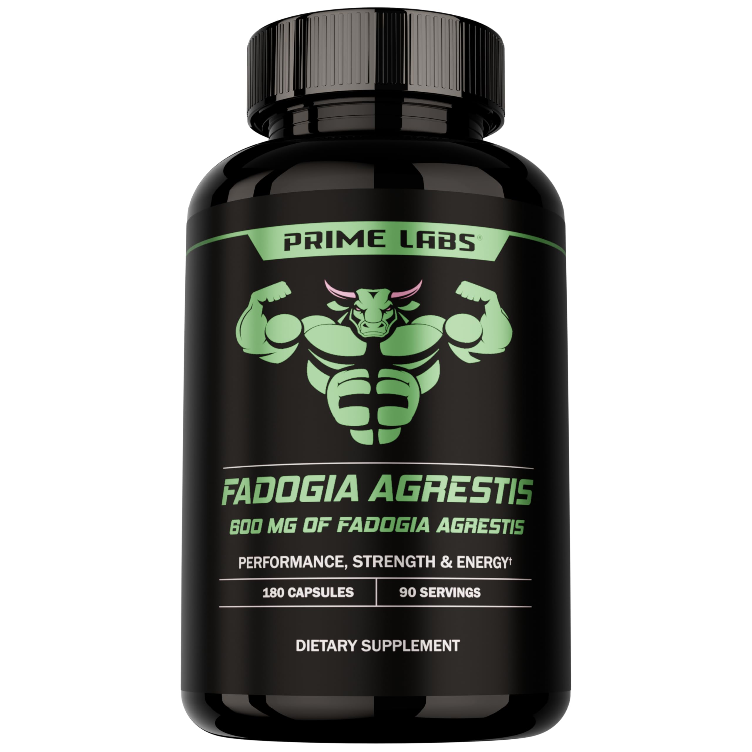 Prime Labs Fadogia Agrestis 600mg bottle label showing quality and testing