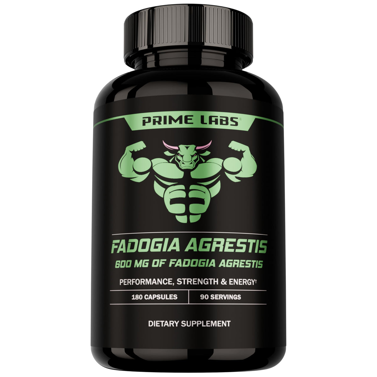 Prime Labs Fadogia Agrestis 600mg bottle label showing quality and testing