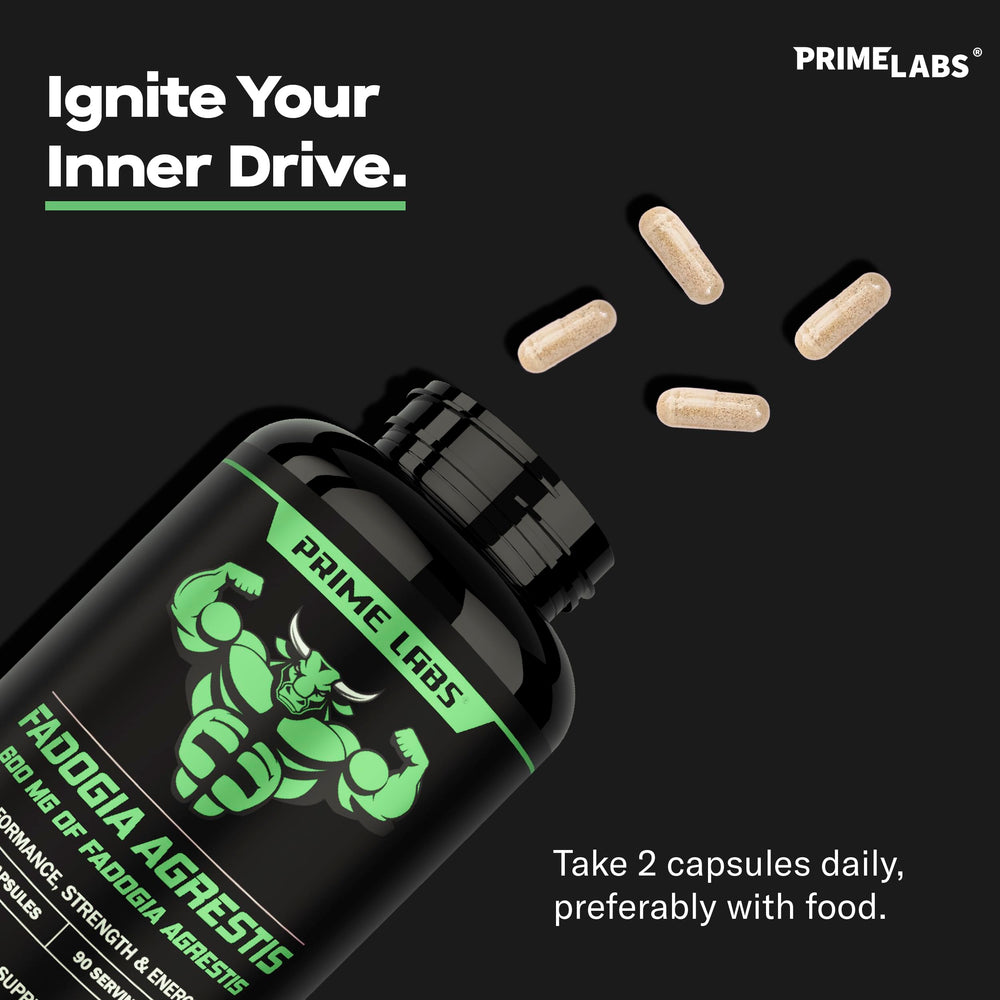 Back label shows ingredients for Prime Labs Fadogia Agrestis