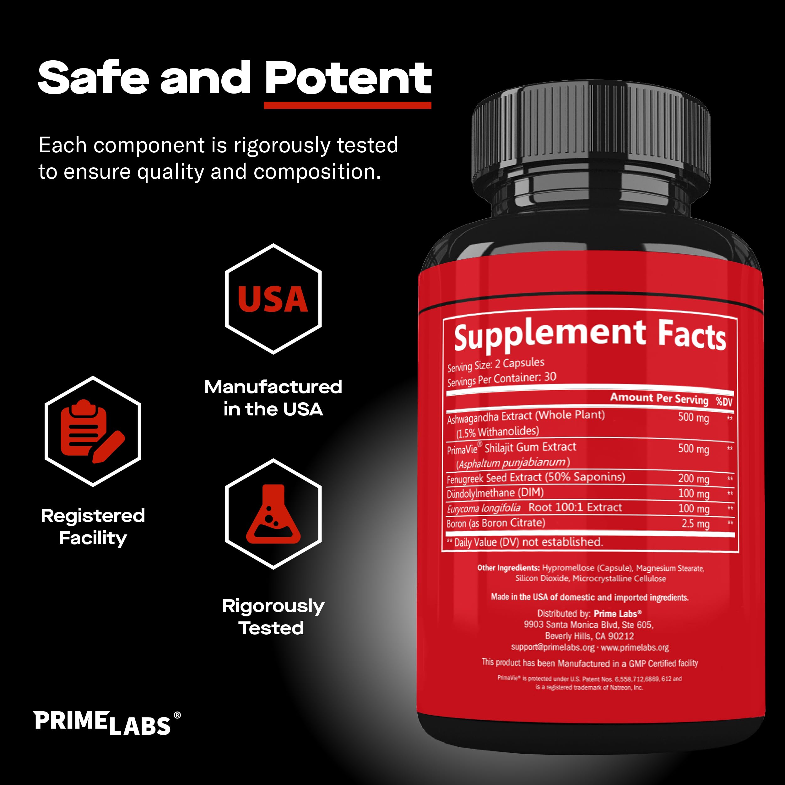 Ashwagandha and DIM components in Prime Test Pro