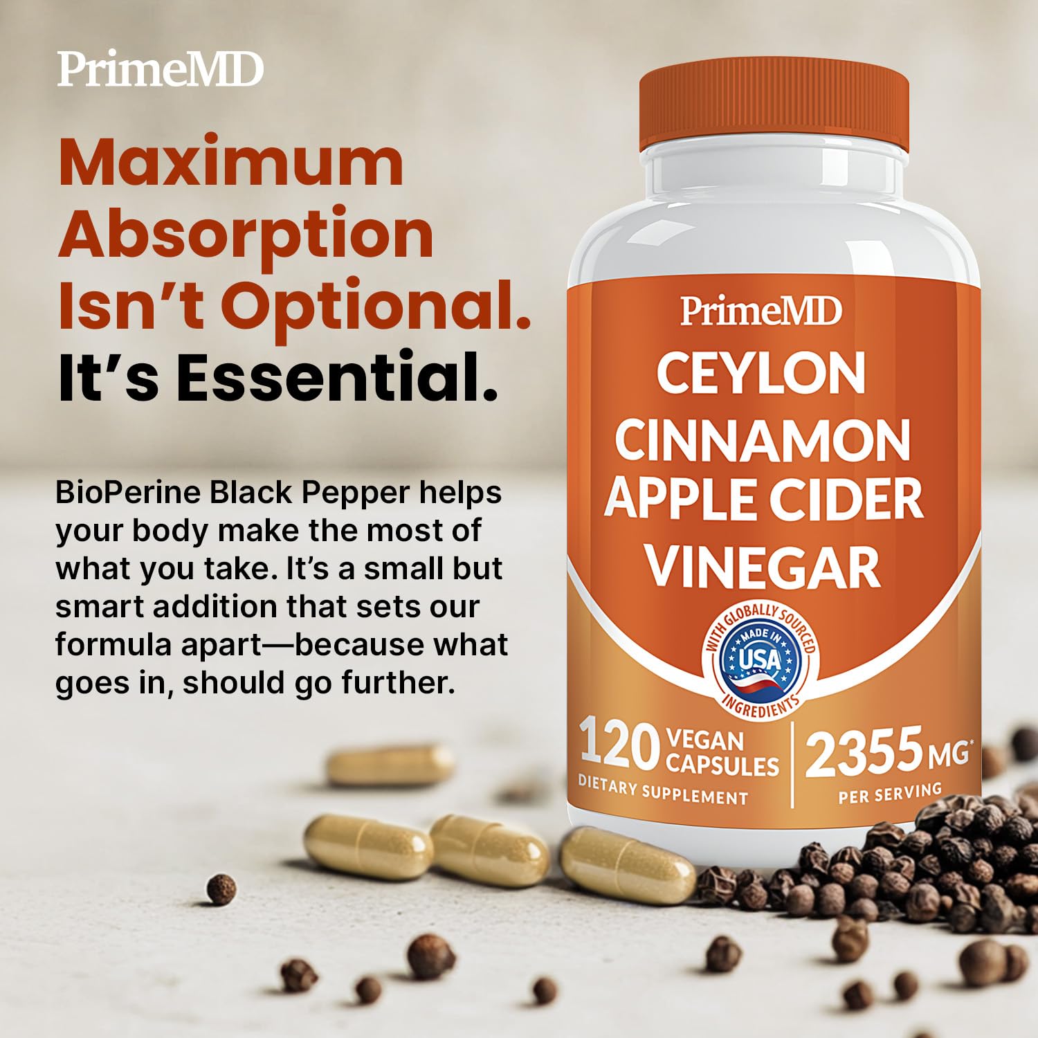 PrimeMD 5-in-1 cinnamon capsules ingredients panel for transparency