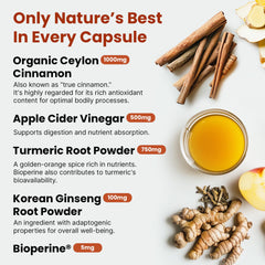 PrimeMD 5-in-1 cinnamon capsules label closeup highlighting vegan and gluten-free traits