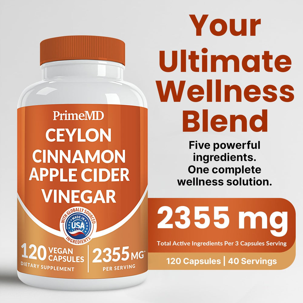 PrimeMD 5-in-1 cinnamon capsules pour demonstrating convenient daily intake