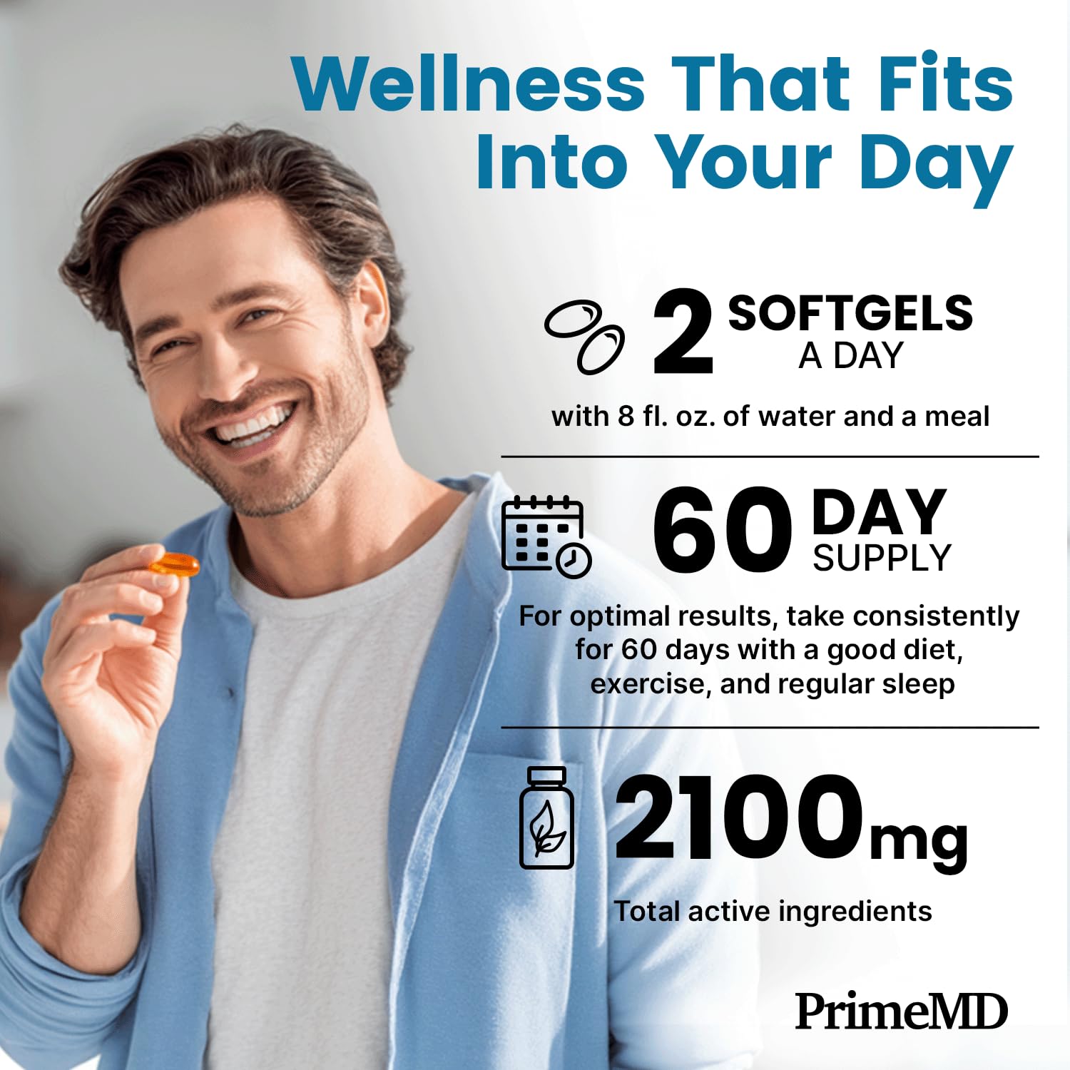 PrimeMD bottle with serving suggestions supporting mobility and calcium utilization.