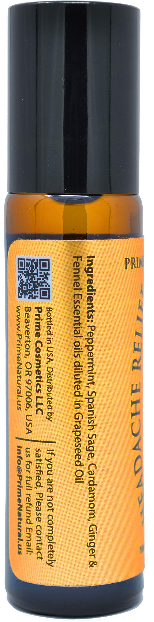 Prime Natural Headache Relief 10ml portable roll-on for convenient aromatherapy anywhere.