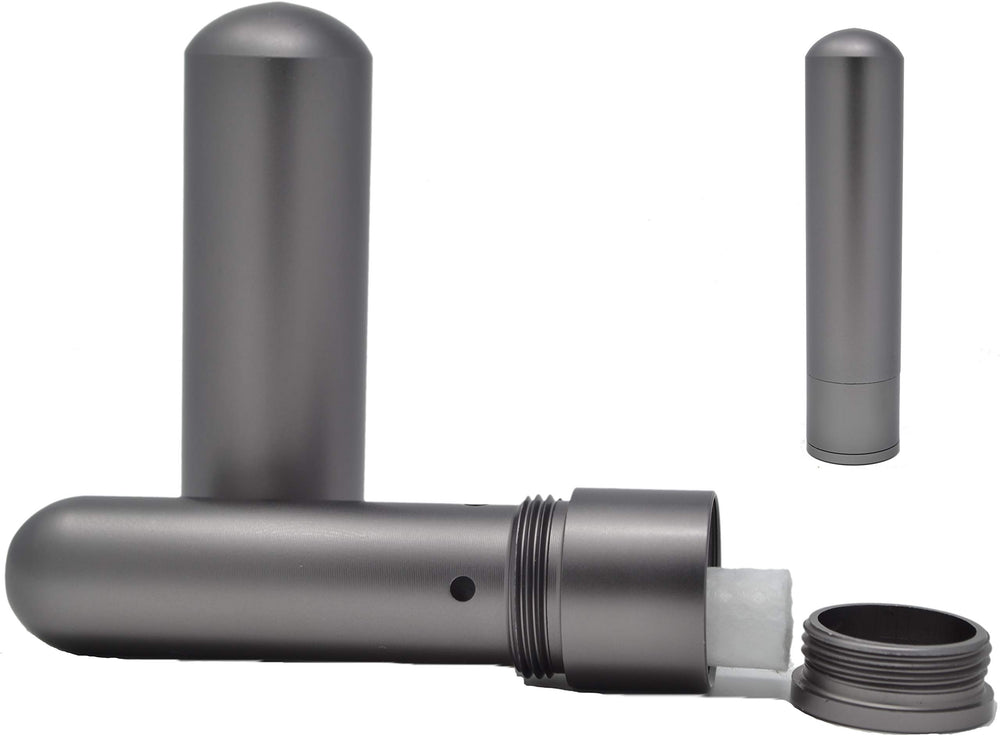Prime Natural inhaler cap closeup space gray highlights secure lid and premium finish.