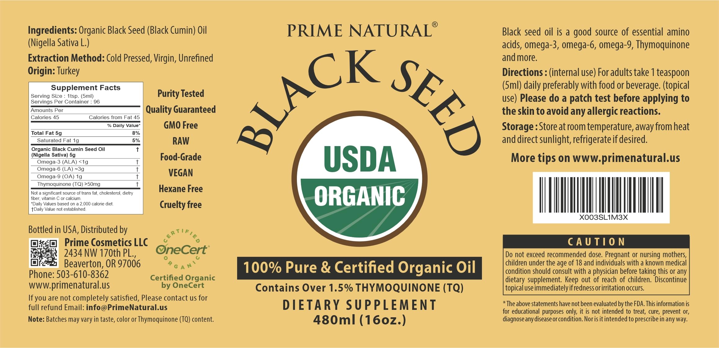 PRIME NATURAL Organic label signals Turkey-origin oil with certified quality