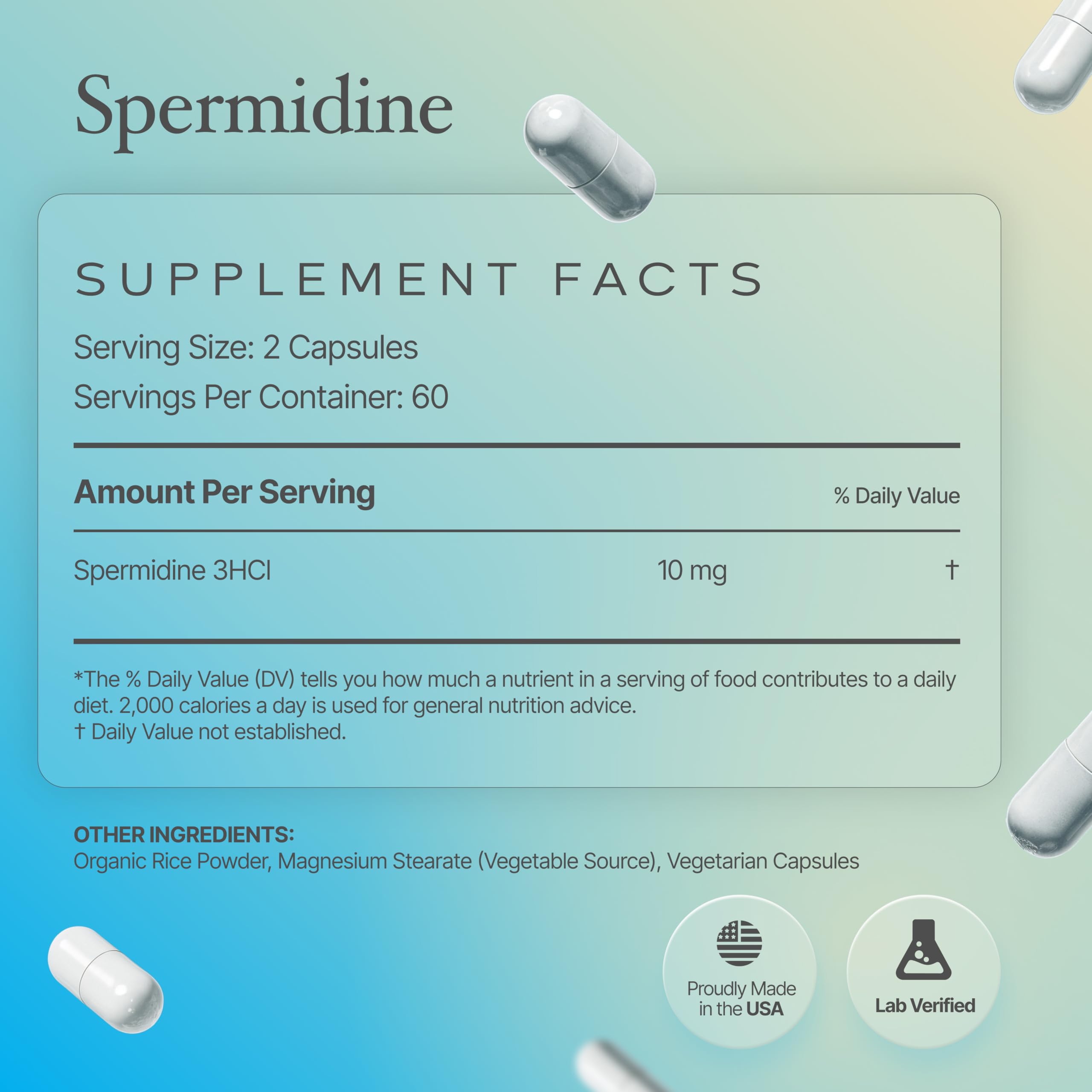 Prime Powders Spermidine fermentation process illustration on box.