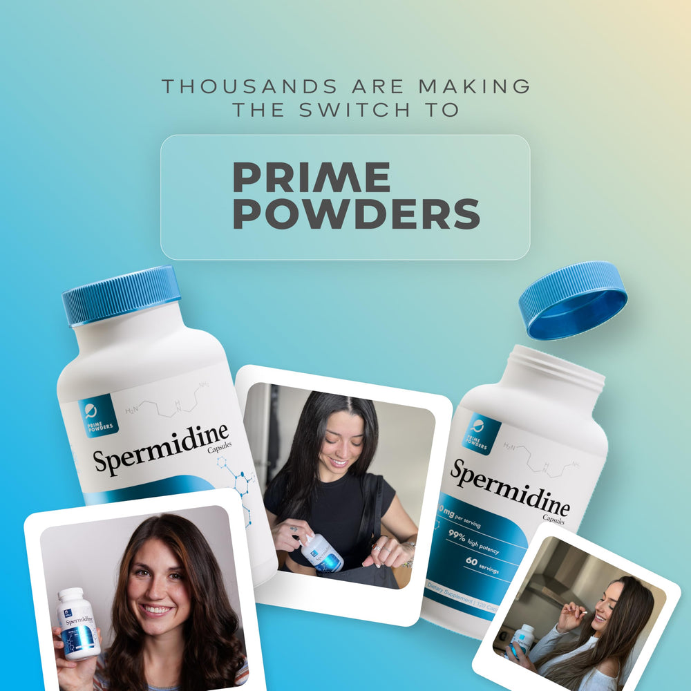 Prime Powders Spermidine packaging on a clean counter, easy daily integration.