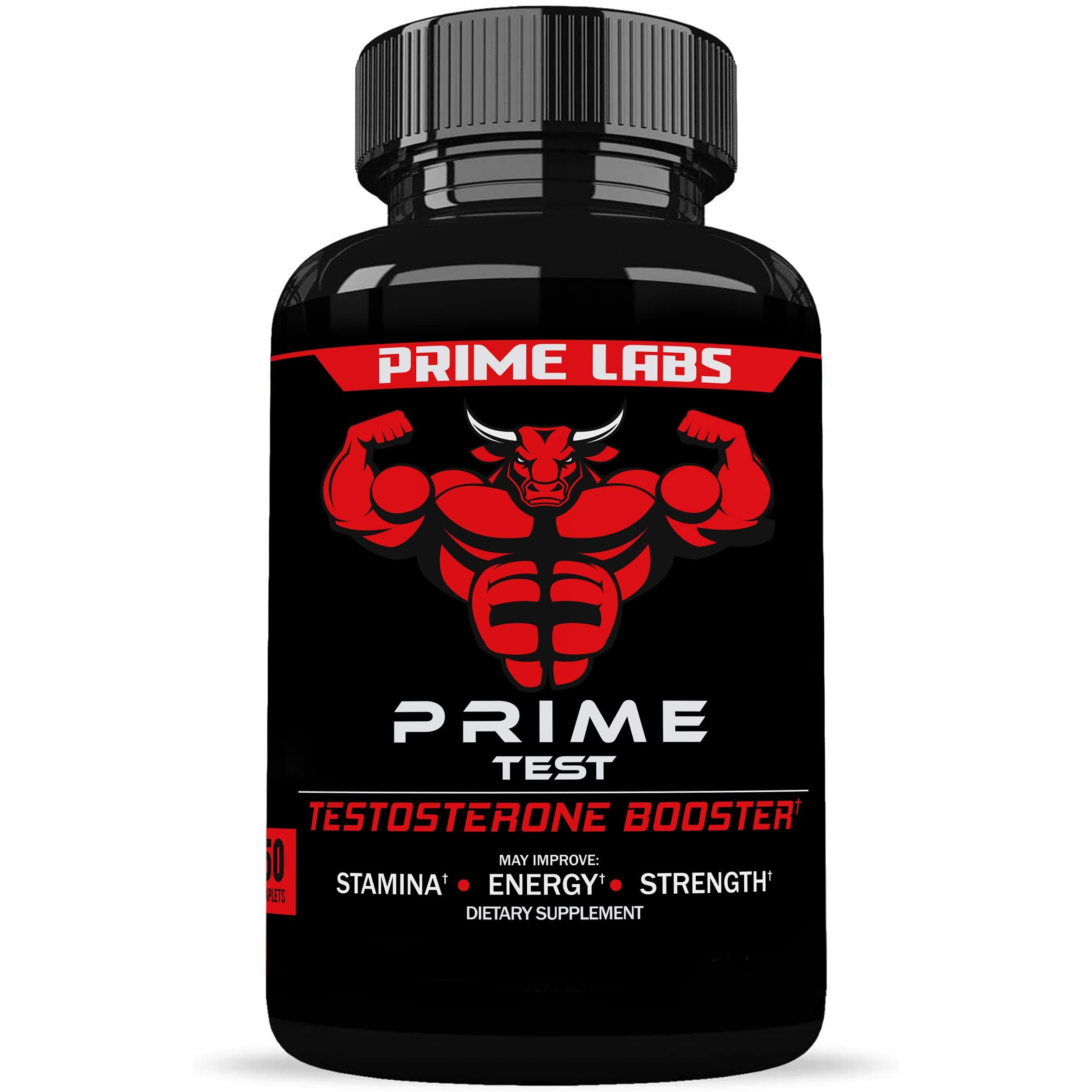 Prime Labs testosterone booster bottle front view highlighting the label for daily vitality.
