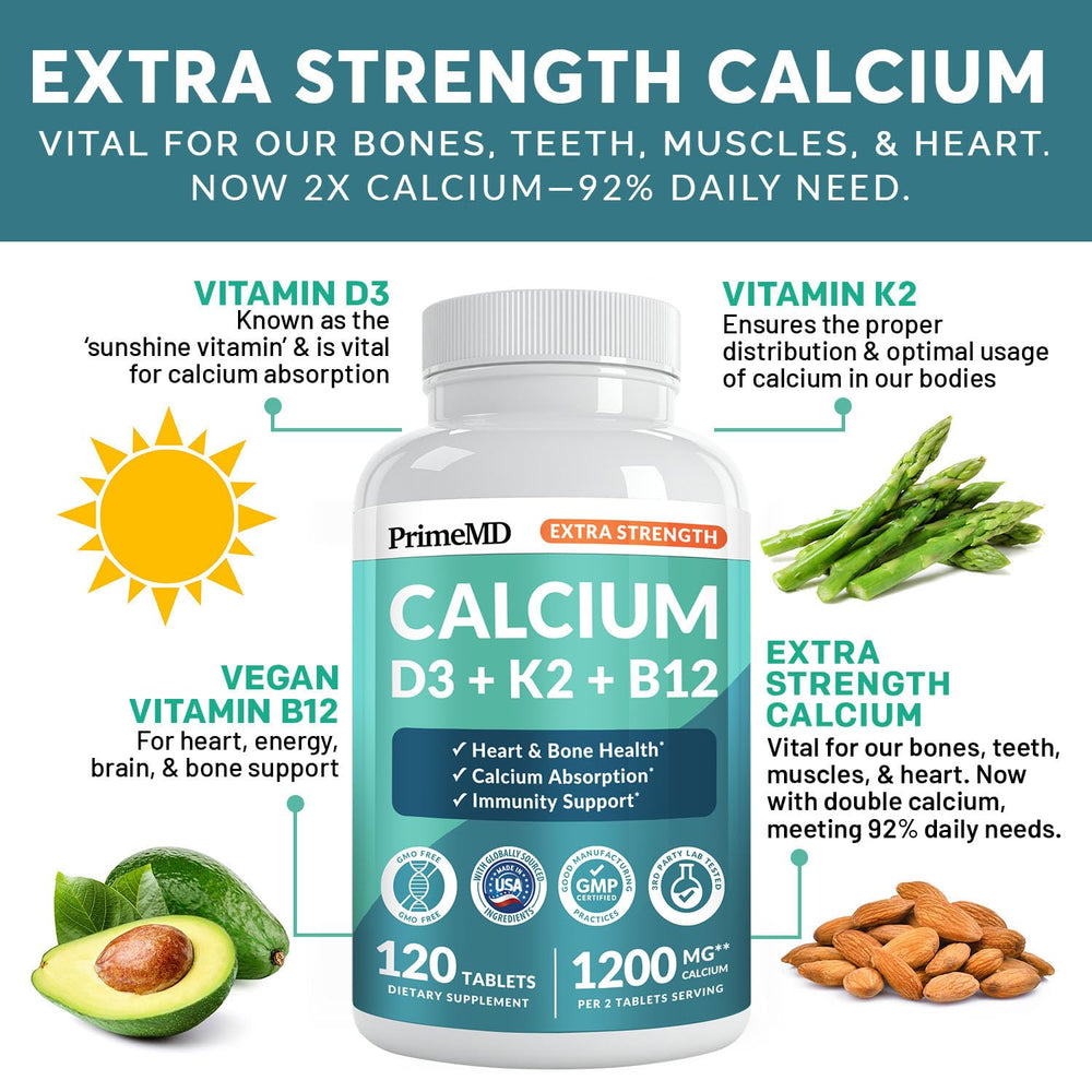 PrimeMD 4-in-1 calcium-d3-k2 ingredients panel highlighting D3 and K2.