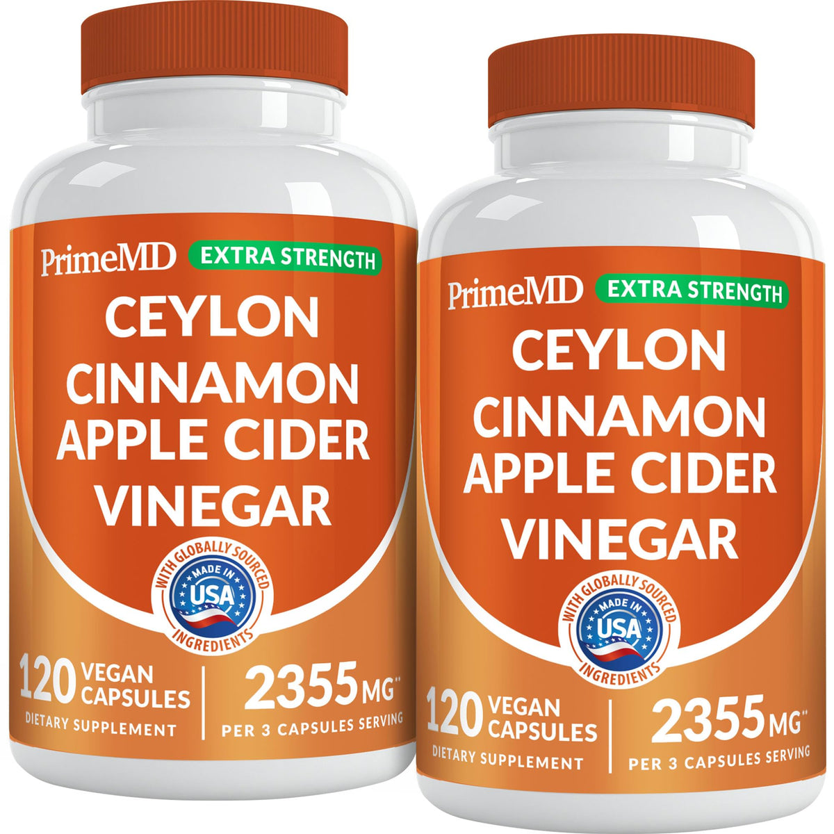 PrimeMD 5-in-1 Ceylon Cinnamon powder bottle highlighting organic blend for daily wellness