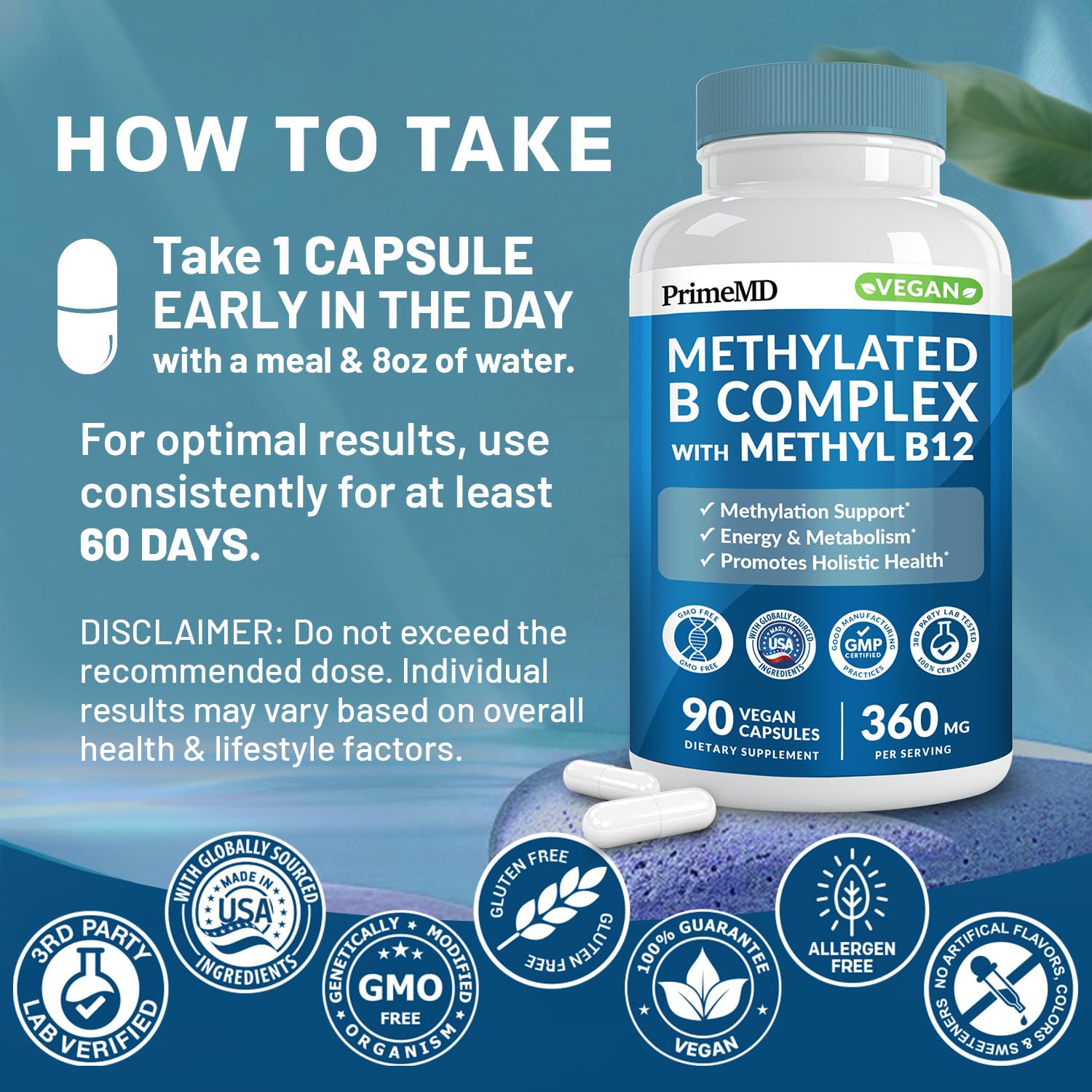 PrimeMD B Complex taken with water in daily routine