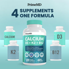 PrimeMD calcium D3 K2 bottle back with serving details for daily wellness