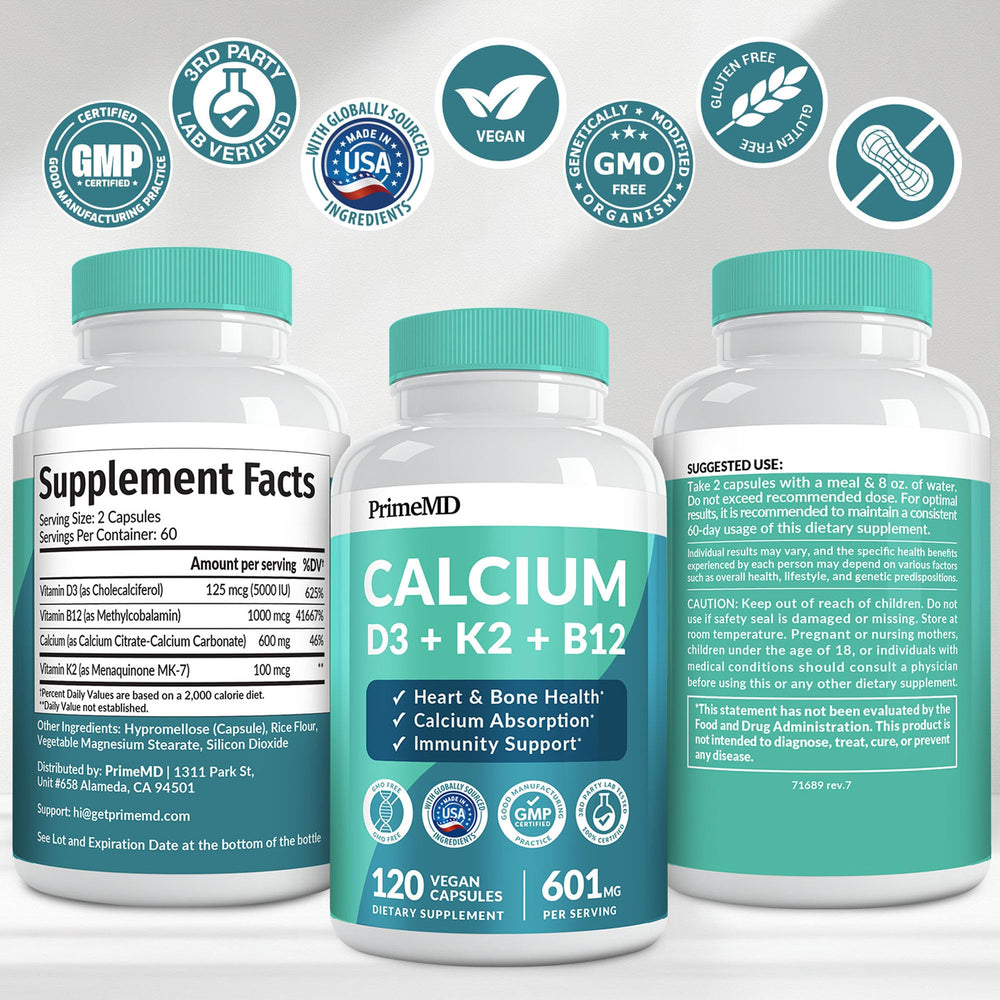 PrimeMD packaging and quick-info card helping plan daily calcium intake.