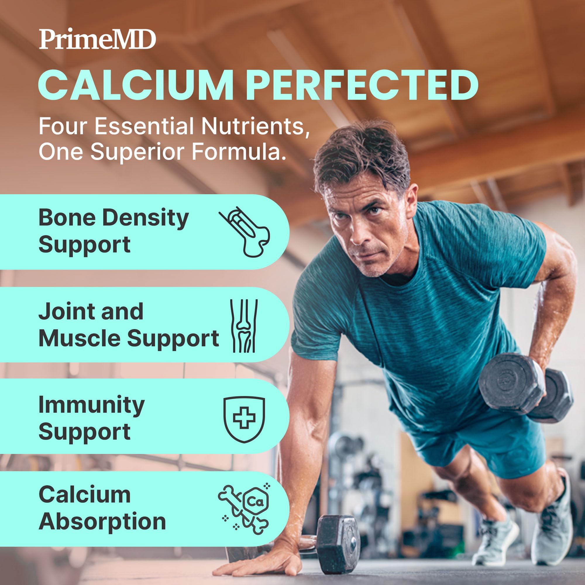 Serving size with PrimeMD capsules and water illustrating daily intake.