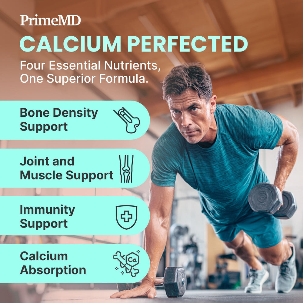 Serving size with PrimeMD capsules and water illustrating daily intake.